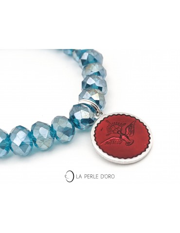 Bracelet en Cristal de Bohème bleu givré 8mm, Médaille du Saint Esprit, bracelet Collection Santa Cruz