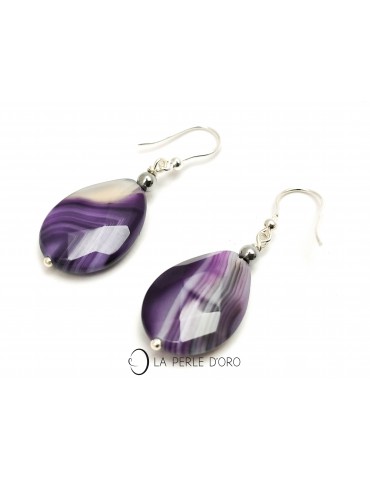 Crazy agate silver earring