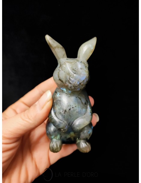 Labradorite, lapin 10cm (Protection médicale, empathie) Pierre de décoration vintage