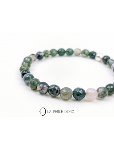 Agate mousse 6mm facettée, Bracelet collection Messager