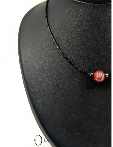 Red Murano glass on black glass beads, Ras de cou Artist, unique creation n° 11236