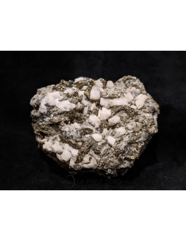 Pyrite et Galène, Amas 6cm (Apaisement et Détente), inclusions de calcite blanche, petite cristallis