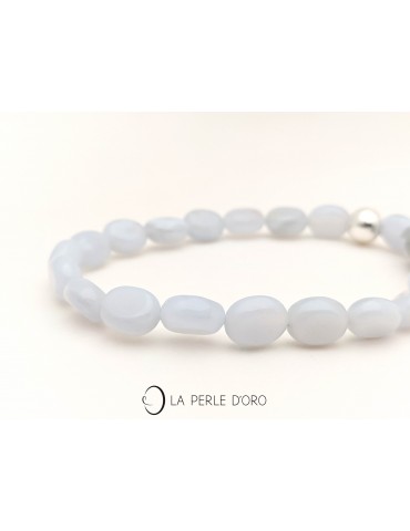 Blue Chalcedony 0.31 inches, pebbles, semi precious stones bracelet