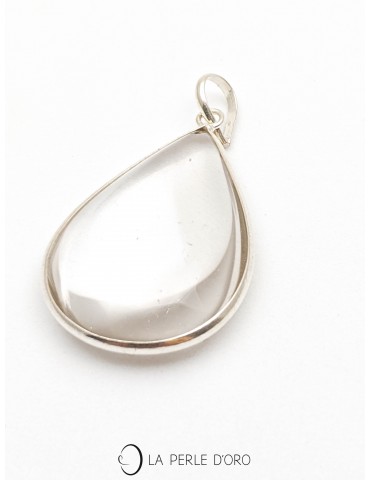 Cristal de roche, pendentif goutte 3 à 3,5cm, Argent 925 (Équilibre et Purification)