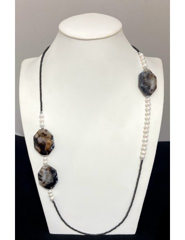 Sautoir perles et Agate sur...