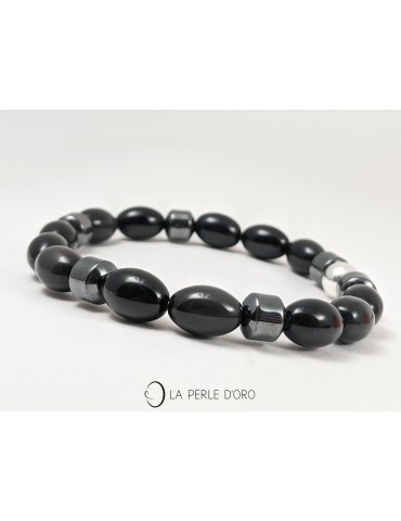 Black obsidian and hematite bracelet, Collection for men